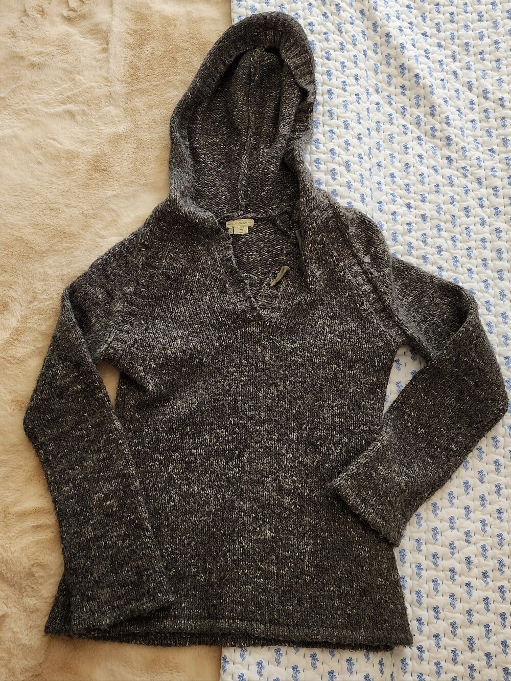 Royal Robbins Gray Marled Knit Hooded Pullover Sweater Toggle Large